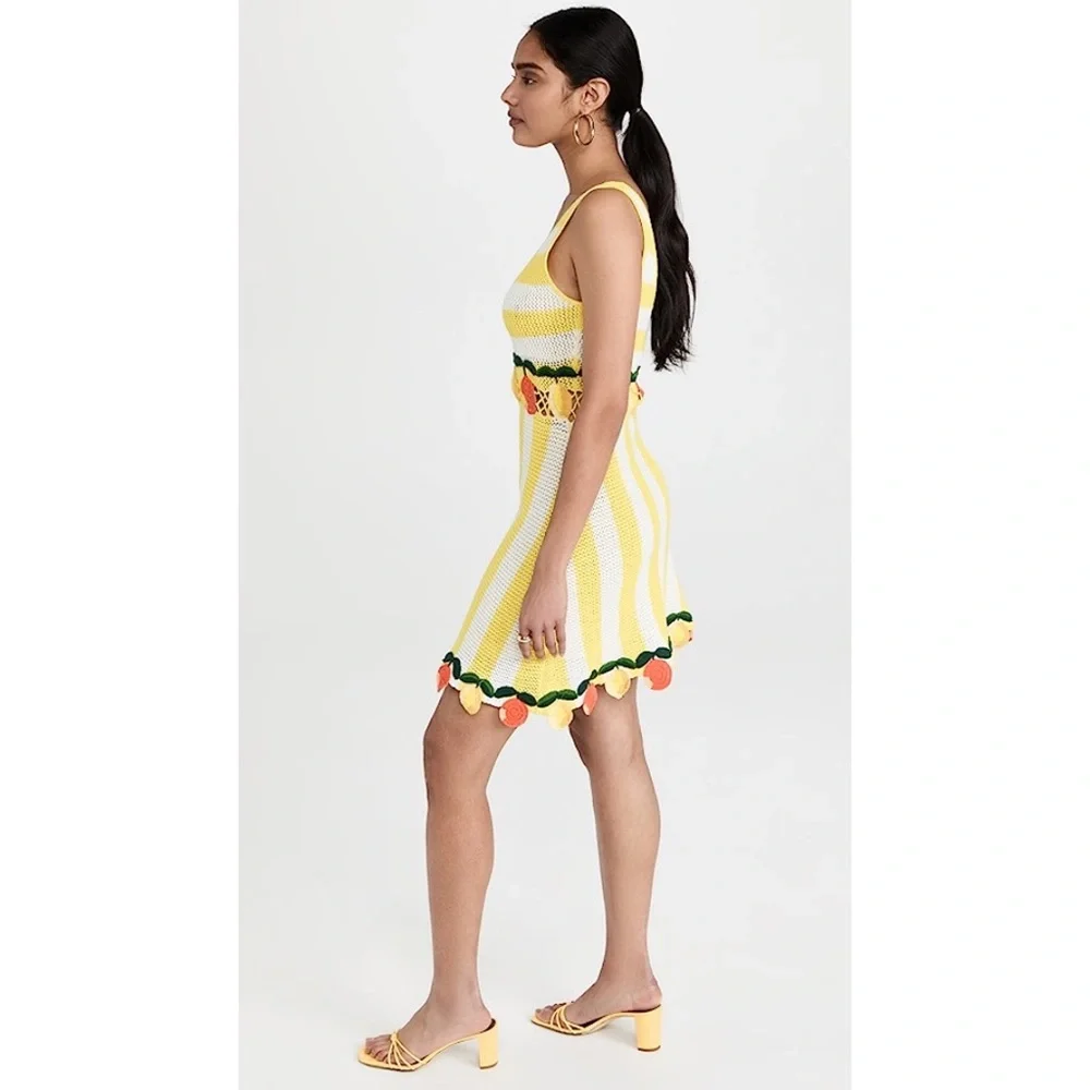 Staud $345 Knit Embroidered Citrus Wallflower White Stripe NWT Small - Picture 2 of 6